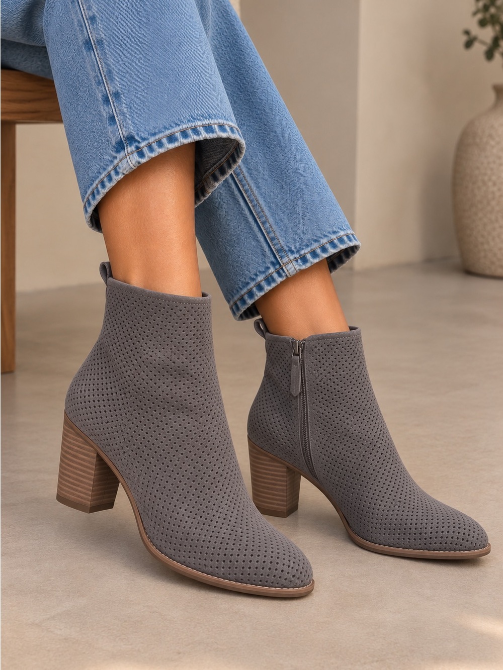 Dolce Vita Women’s Gray Suede Perforated Ankle Booties